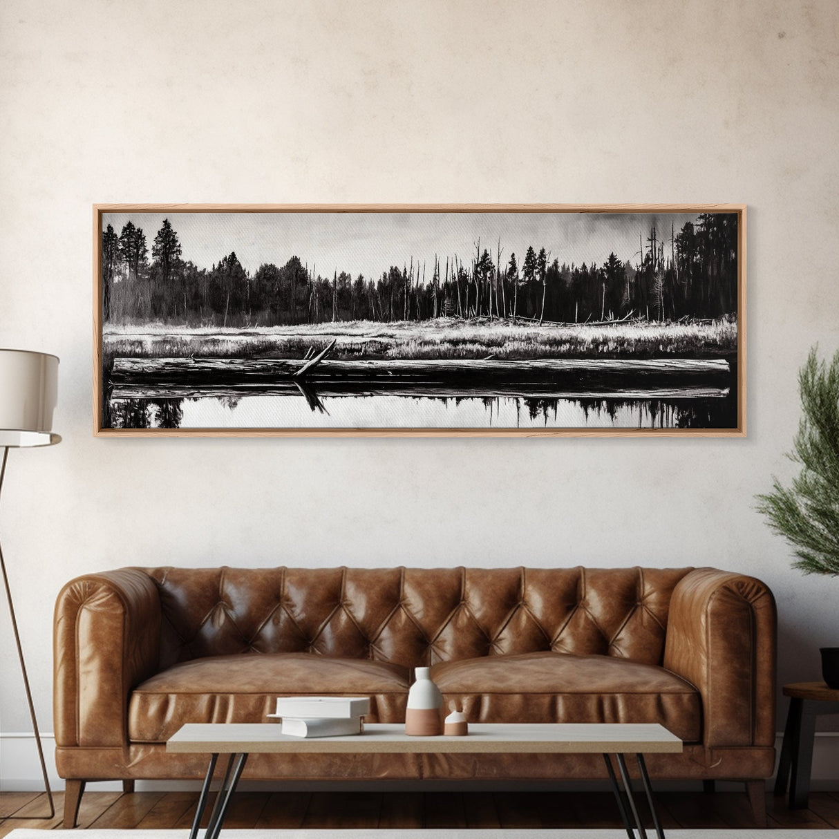 Monochrome Forest, Black and White, Nature Wall Art, Minimalist Landscape, Serene Art, Woodland Scene, Framed Canvas Print, Bedroom Wall Art