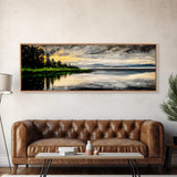 Lake Sunset Art, Landscape Painting, Nature Wall Decor, Tranquil Water Reflection, Rustic Home Art, Living Room Wall Art, Framed Canvas Print