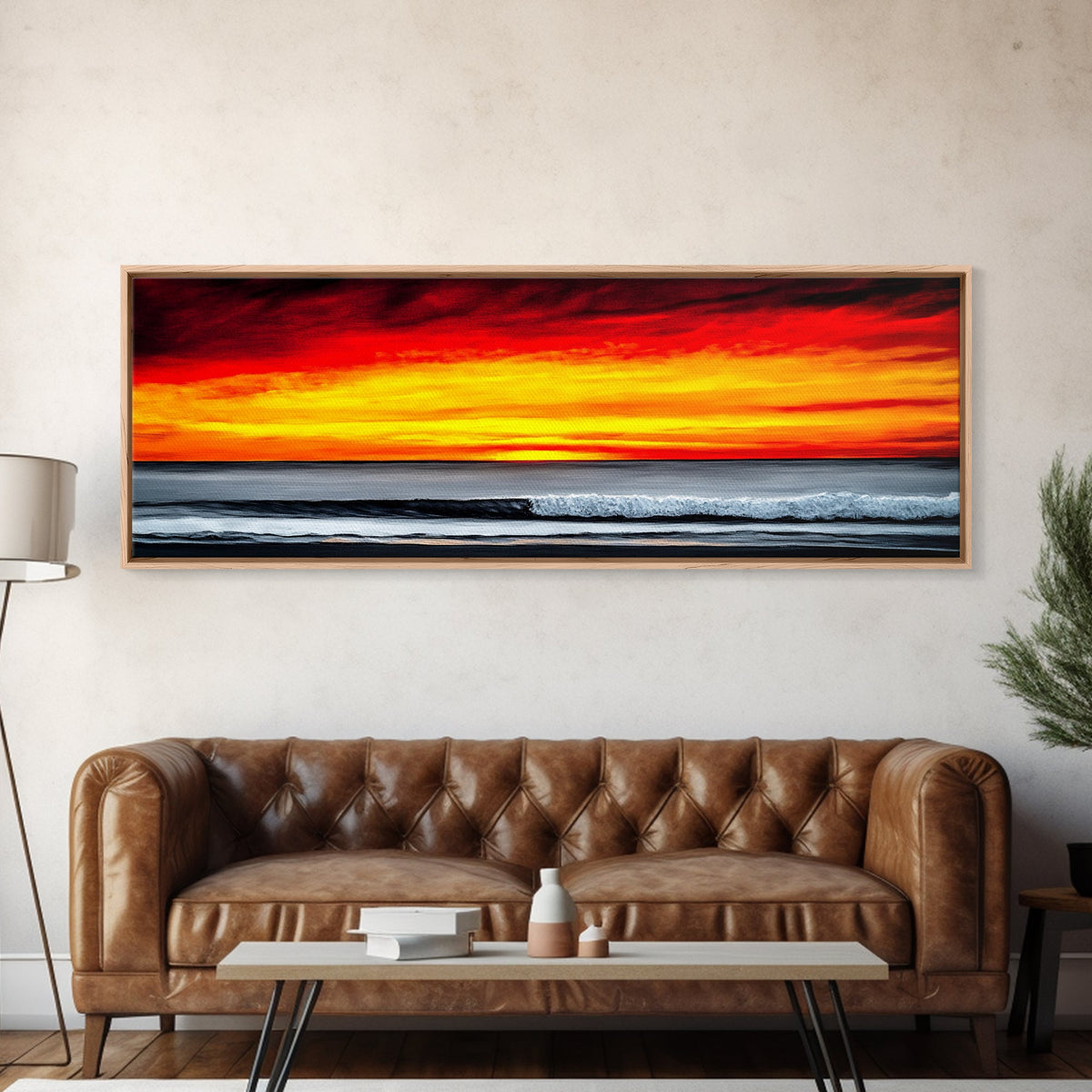 Fiery Sunset Seascape, Dramatic Ocean Painting, Bold Sunset Wall Art, Beach Vibes Decor, Coastal Home Art, Bedroom Wall Artwork, Canvas Print