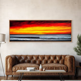 Fiery Sunset Seascape, Dramatic Ocean Painting, Bold Sunset Wall Art, Beach Vibes Decor, Coastal Home Art, Bedroom Wall Artwork, Canvas Print