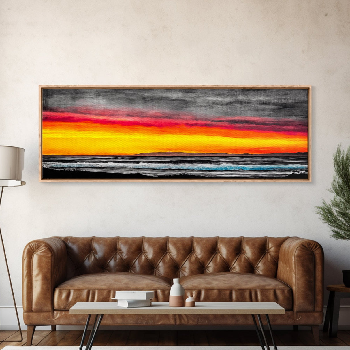 Tropical, Waves, Sunset, Canvas Print, Beach Wall Art, Living Room Decor, Vibrant Ocean Scene, Boho Seascape, Surfer Gift, Colorful Coastal