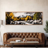 Autumn Forest Scene, Yellow Tree Painting, Rustic Nature Print, Cozy Living Room Wall Decor, Large Canvas Print, Framed Canvas Print