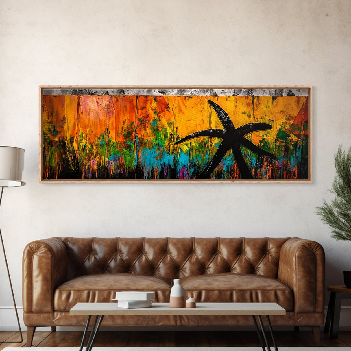Starfish Art, Abstract Ocean Decor, Coastal Wall Art, Colorful Beach Print, Boho Art, Modern Living Room, Canvas Print, Nautical Gift