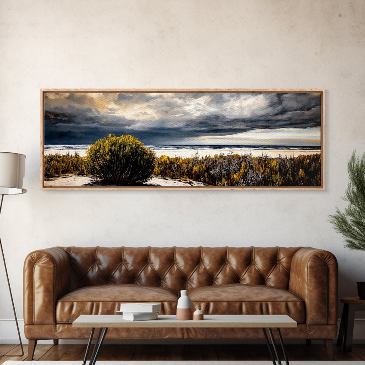 Stormy, Coastal Landscape, Seascape, Beach, Framed Canvas Print, Large Wall Art, Modern Painting, Ocean Decor, Bedroom Wall Art, Moody Art
