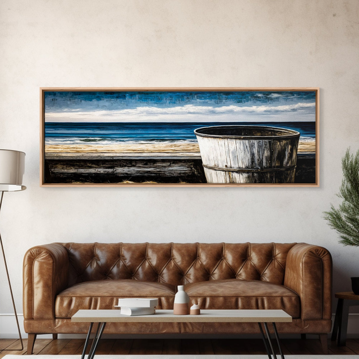 Beach Barrel, Nautical Wall Art, Coastal Home Decor, Canvas Print, Ocean Blue Wall Art, Rustic Seaside, Living Room Decor, Beach House Art