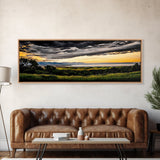 Golden Field, Sunset Overlook, Nature Landscape, Framed Canvas Print, Dramatic Sky, Rolling Hills, Rustic Farmhouse Decor, Large Wall Art