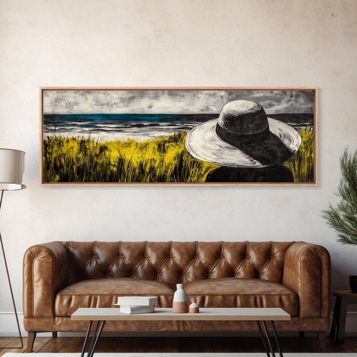 Woman at Beach, Coastal Wall Art, Minimalist Art, Framed Canvas Print, Ocean View Art, Neutral Home Decor, Boho Wall Art