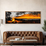 Sunset Bonfire, Rustic Art, Cozy Cabin Decor, Canvas Print, Fall Landscape, Nature Wall Art, Warm Glow Artwork, Mountain Retreat Art