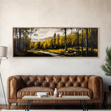 Forest Path, Golden Trees, Autumn Landscape, Canvas Print, Rustic Nature Art, Cozy Cabin Decor, Fall Wall Art, Living Room Wall Decor