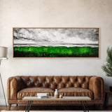 Green Ocean, Coastal Storm, Vibrant Seascape, Framed Canvas Print, Beach Art, Abstract Ocean Painting, Minimalist Wall Decor, Living Room Art