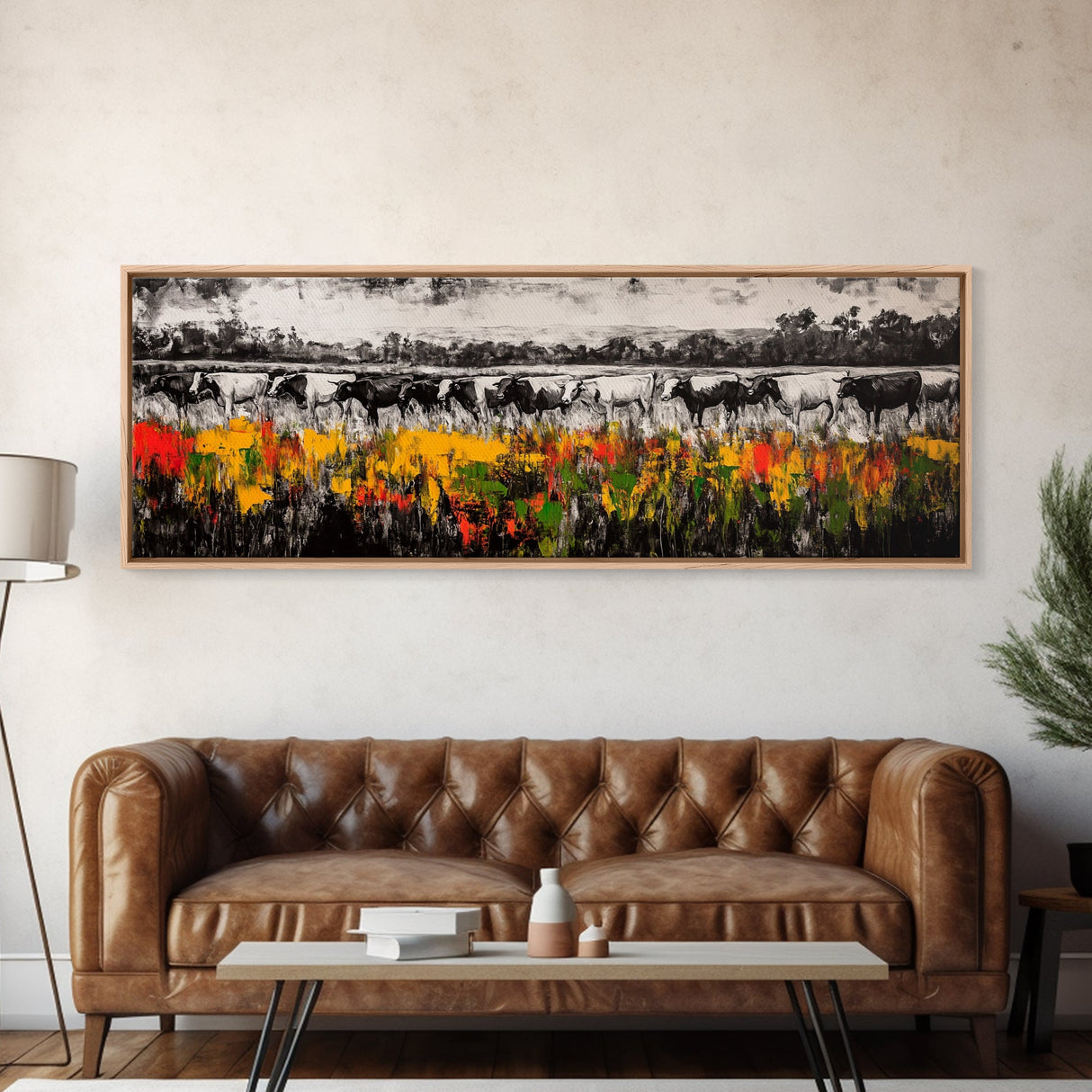 Farmhouse Cows, Rustic Pasture, Country Living, Autumn Wall Art, Framed Canvas Print, Barn Decor, Modern Farmhouse, Boho Home Accent