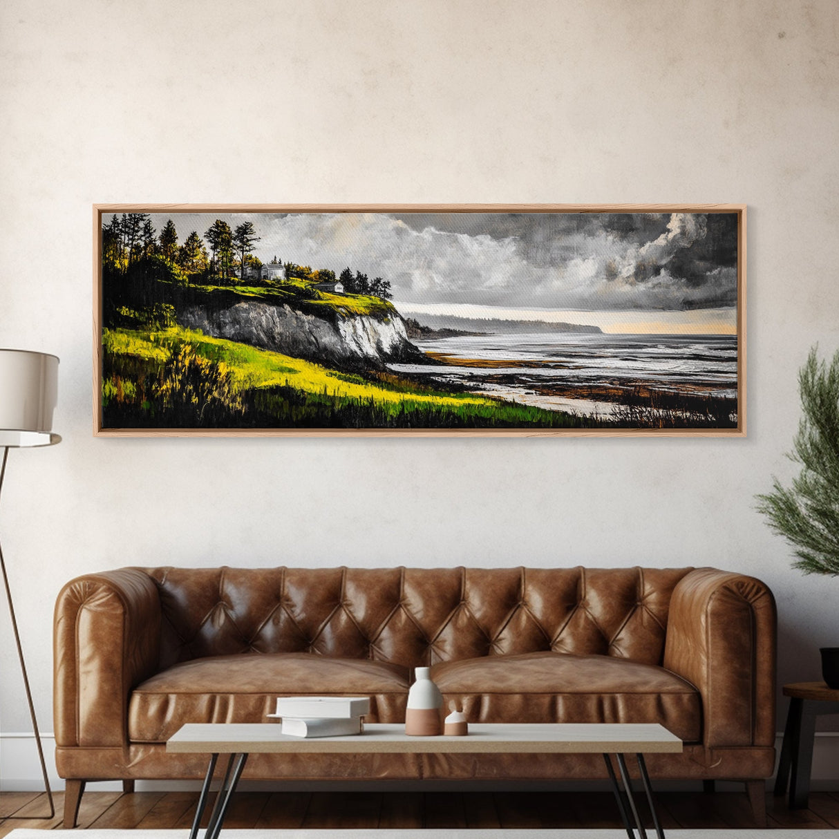 Coastal Cliffs, Stormy Sky, Ocean Waves, Canvas Print, Seascape Wall Art, Nautical Painting, Bedroom Decor, Coastal Home Accent