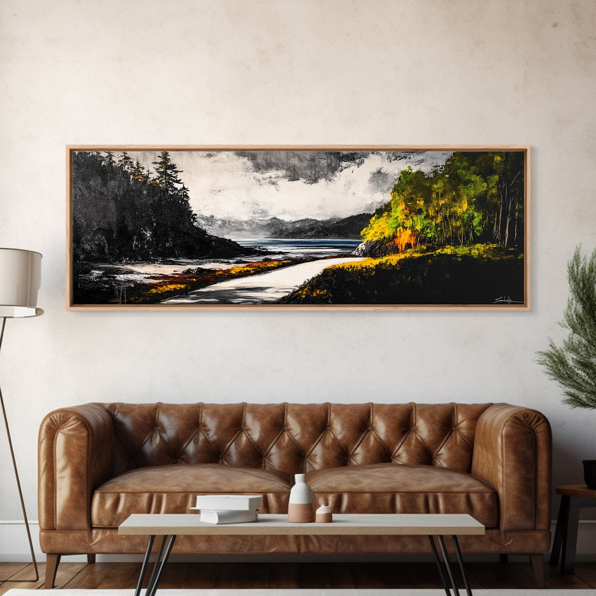 Forest Path, Beach View, Mountain Landscape, Framed Canvas Print, Wilderness Art, Nature Painting, Living Room Wall Art, Rustic Home Decor