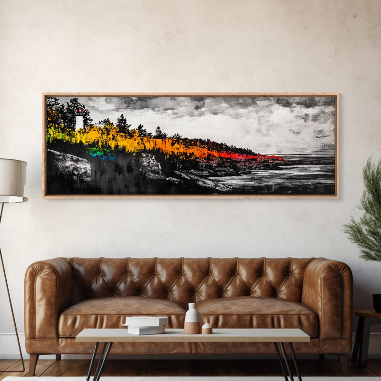 Lighthouse Coast, Ocean View, Rocky Shore, Canvas Print, Nautical Wall Art, Seascape Painting, Beach House Decor, Office Wall Art