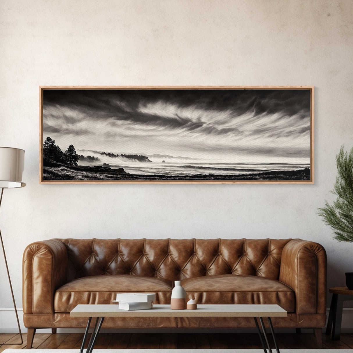 Ocean Waves, Stormy Sky, Dramatic Clouds, Canvas Print, Black and White Landscape, Coastal Wall Art, Living Room Decor, Minimalist Painting
