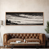Ocean Waves, Stormy Sky, Dramatic Clouds, Canvas Print, Black and White Landscape, Coastal Wall Art, Living Room Decor, Minimalist Painting