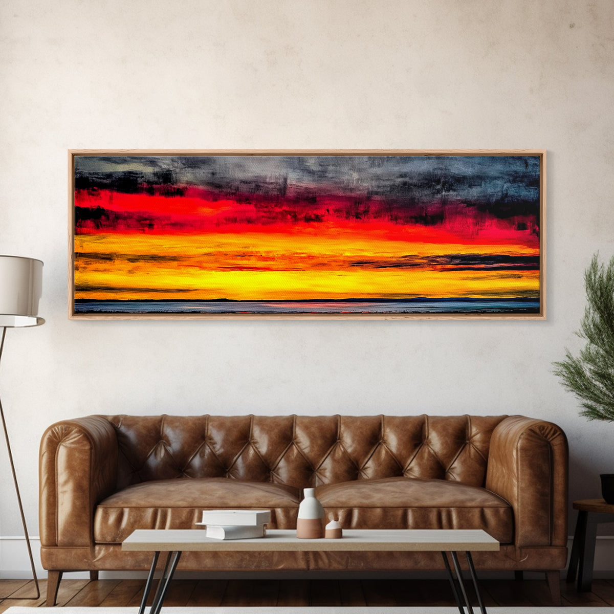 Fiery Sunset, Dramatic Sky, Framed Canvas Print, Ocean Horizon, Vibrant Home Decor, Contemporary Sunset Art, Bedroom Wall Art