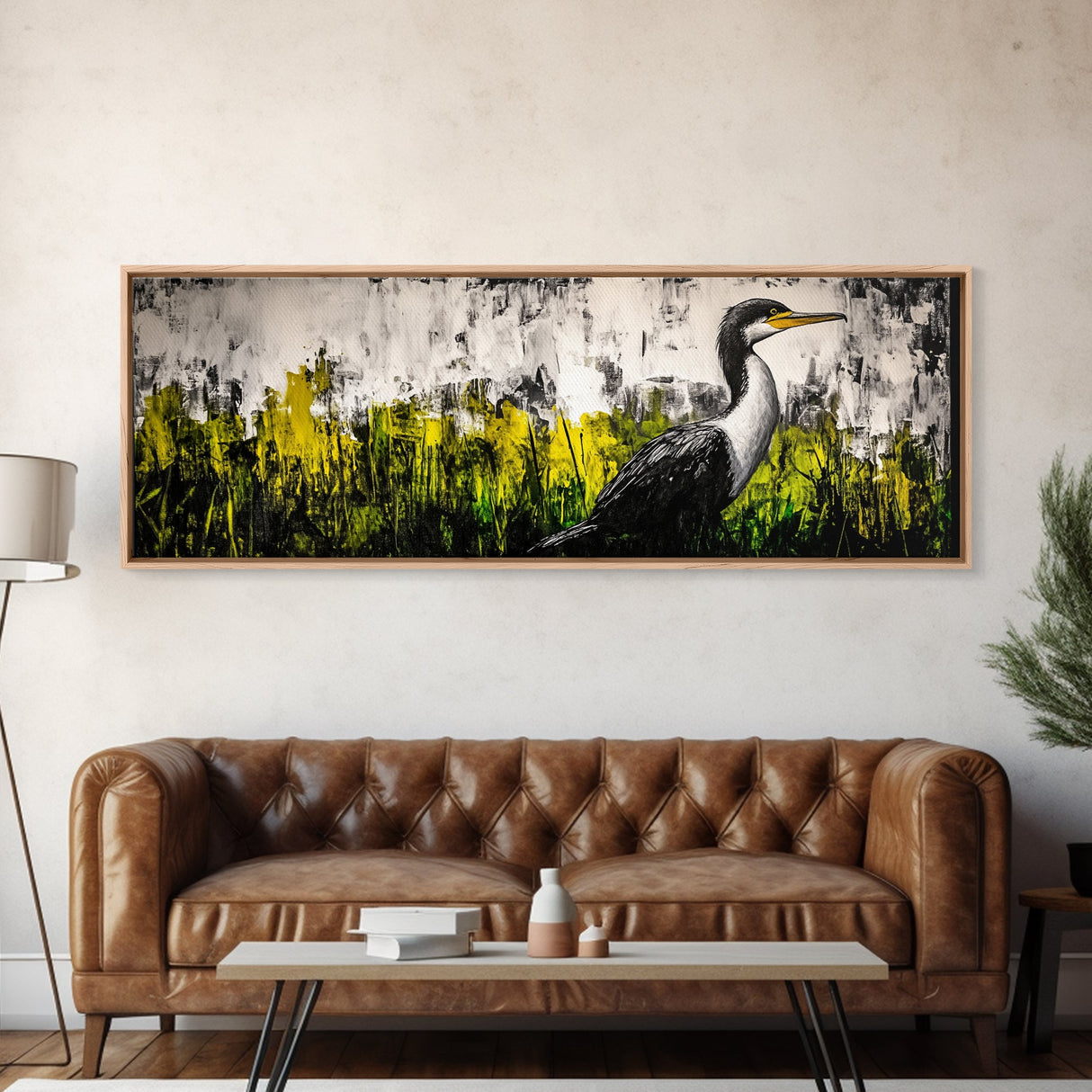 Modern Bird Art, Black and White Wall Decor, Nature Painting, Wildlife Art, Abstract Landscape, Living Room Wall Art, Framed Canvas Print