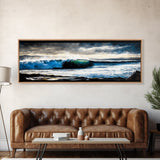 Powerful Ocean Wave, Realistic Seascape Art, Blue Water Wall Decor, Coastal Living Room Art, Surfer Beach Print, Framed Canvas Print