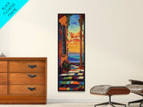 Ocean Sunset, Arched View, Coastal Glow, Framed Canvas Print, vibrant beach sunset art, tropical patio decor, colorful kitchen wall art
