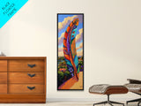 Feather Sky, Tribal Colorful, Bold feather landscape Framed Canvas Print, boho chic wall art, meditation room wall decor