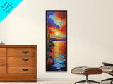Sunset Reflections, Bold Lake, Framed Canvas Print vibrant sunset over water, colorful sky and lake scene, tranquil evening art, nature decor