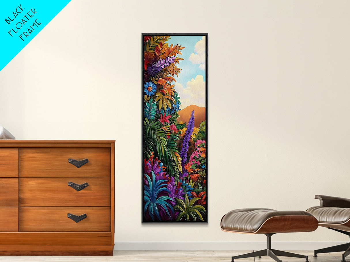 Vibrant Tropical, Jungle Art – Framed Canvas Print, tropical rainforest painting, bold wall decor, boho living room wall art, botanical vibe