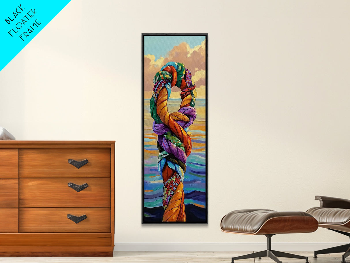 Nautical Rope, Abstract Art – Framed Canvas Print modern coastal wall art, vibrant marine themed decor, nautical nursery wall art, ocean painting