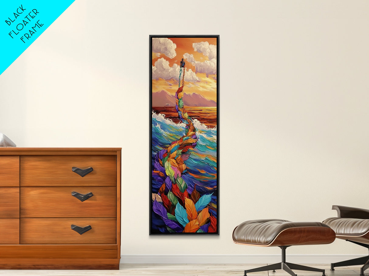 Lantern Ocean, Dreamscape Path – Canvas Print surreal ocean dream painting, fantasy art, whimsical coastal decor, imaginative bedroom wall art