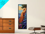 Driftwood Tree, Ocean Flowers, Nature Fantasy, Framed Canvas Print, colorful whimsical beach art, botanical art, coastal living room decor