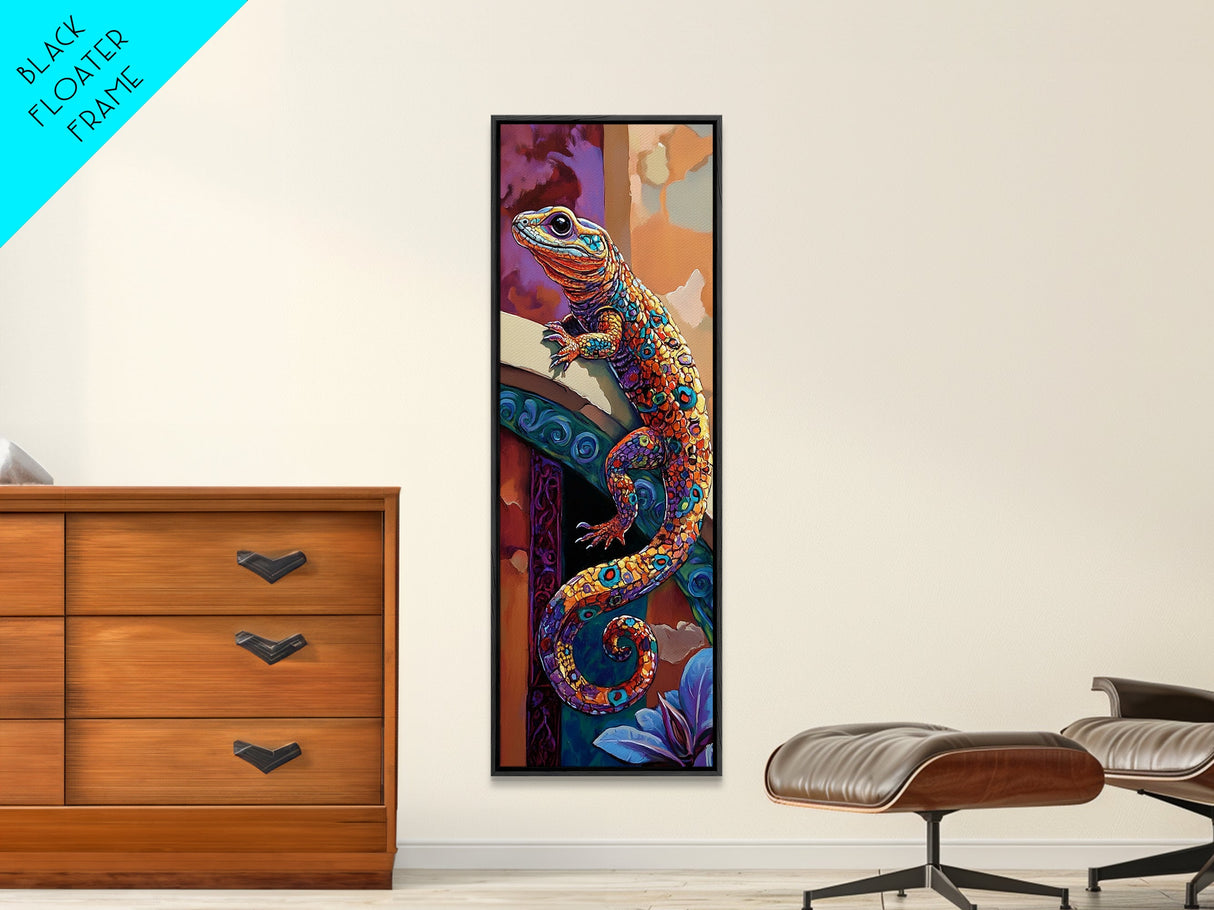 Gecko Art, Colorful Lizard, Desert Wall, Framed Canvas Print, vibrant reptile painting, boho wildlife wall decor, eclectic living room accent