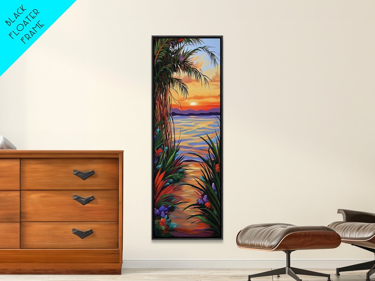 Tropical, Sunset, Pathway, Dreamscape, Canvas Print, dreamy tropical sunset pathway, vacation vibe boho art, living room or bedroom wall art
