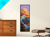 Wave, Sunset, Surf, Ocean, Canvas Print, dramatic wave crashing painting, sunset surf wall art, vibrant beach decor, surf shack canvas