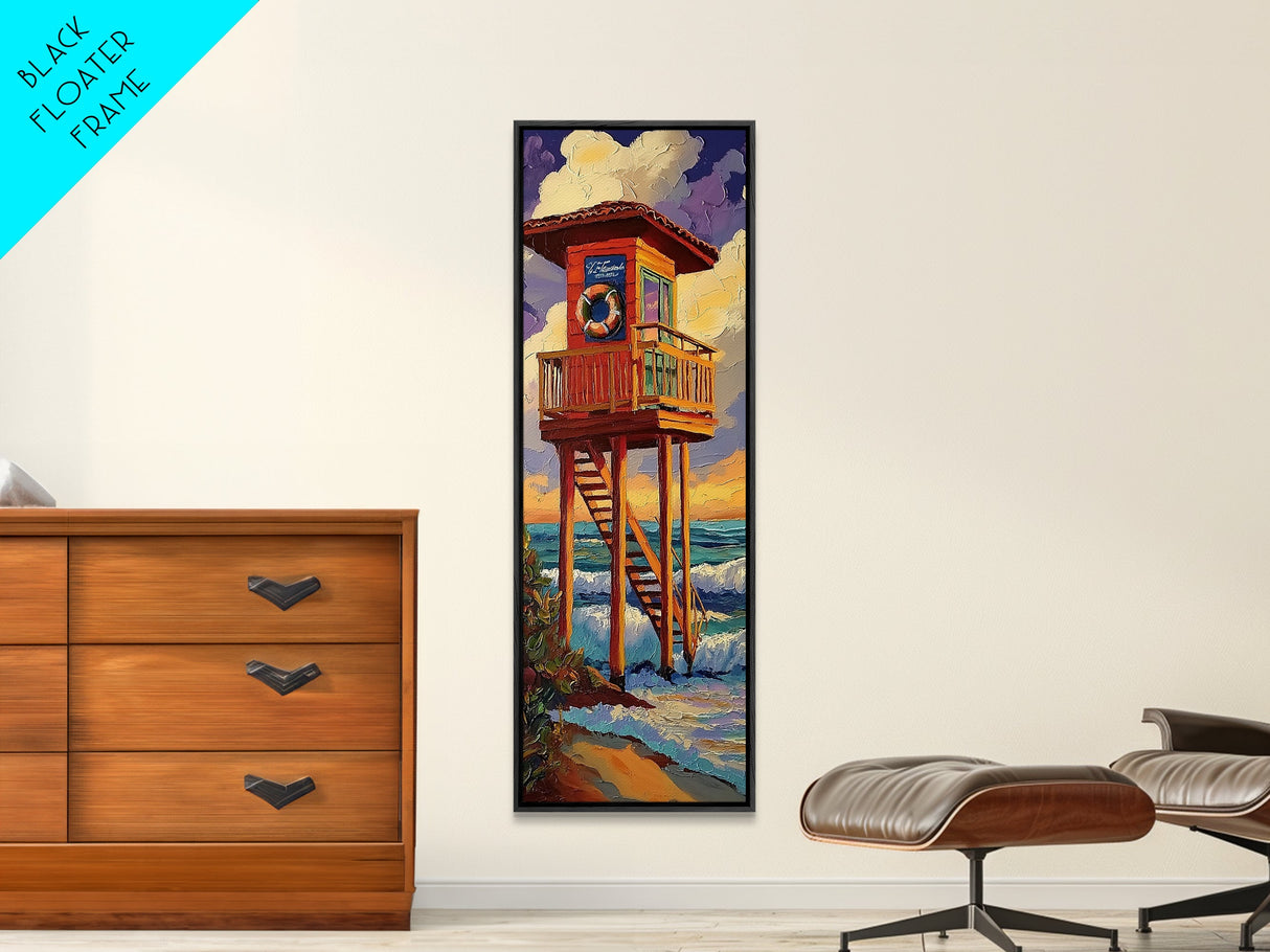 Lifeguard, Tower, Ocean, Surf, Framed Canvas Print, Beach House Wall Art, Coastal Summer Decor, Nautical Living Room Style, Ocean Vibe Art