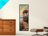 Wagon, Desert, Sunset, Vibes, Framed Canvas Print with rustic colorful wagon, boho western decor, entryway wall art, farmhouse aesthetic