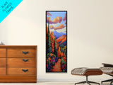 Desert, Mountains, Bold, Colors, Framed Canvas Print with red rock trail, southwest boho decor, hallway art, vibrant mountain landscape
