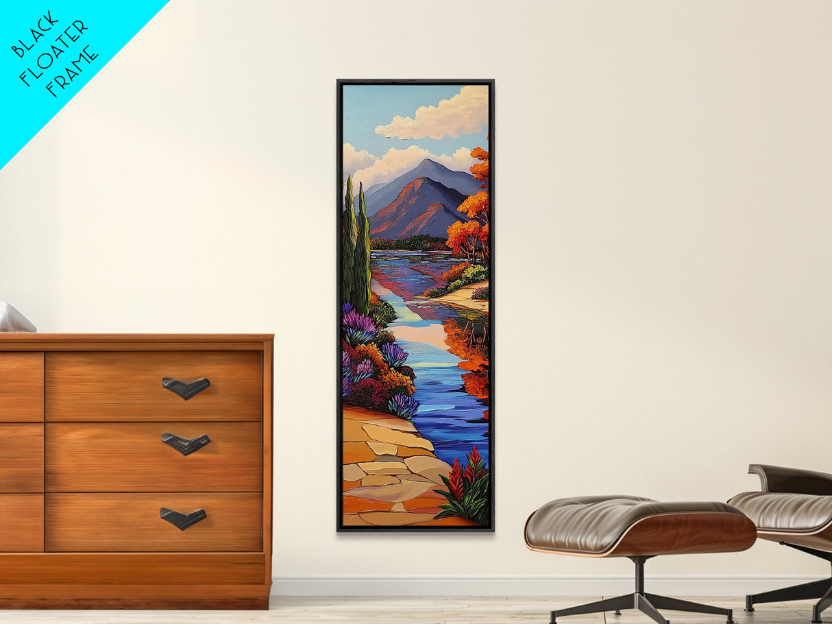 Scenic, Autumn, River, Tranquility, Framed Canvas Print with colorful fall reflections, rustic country wall art, cabin art,  office decor