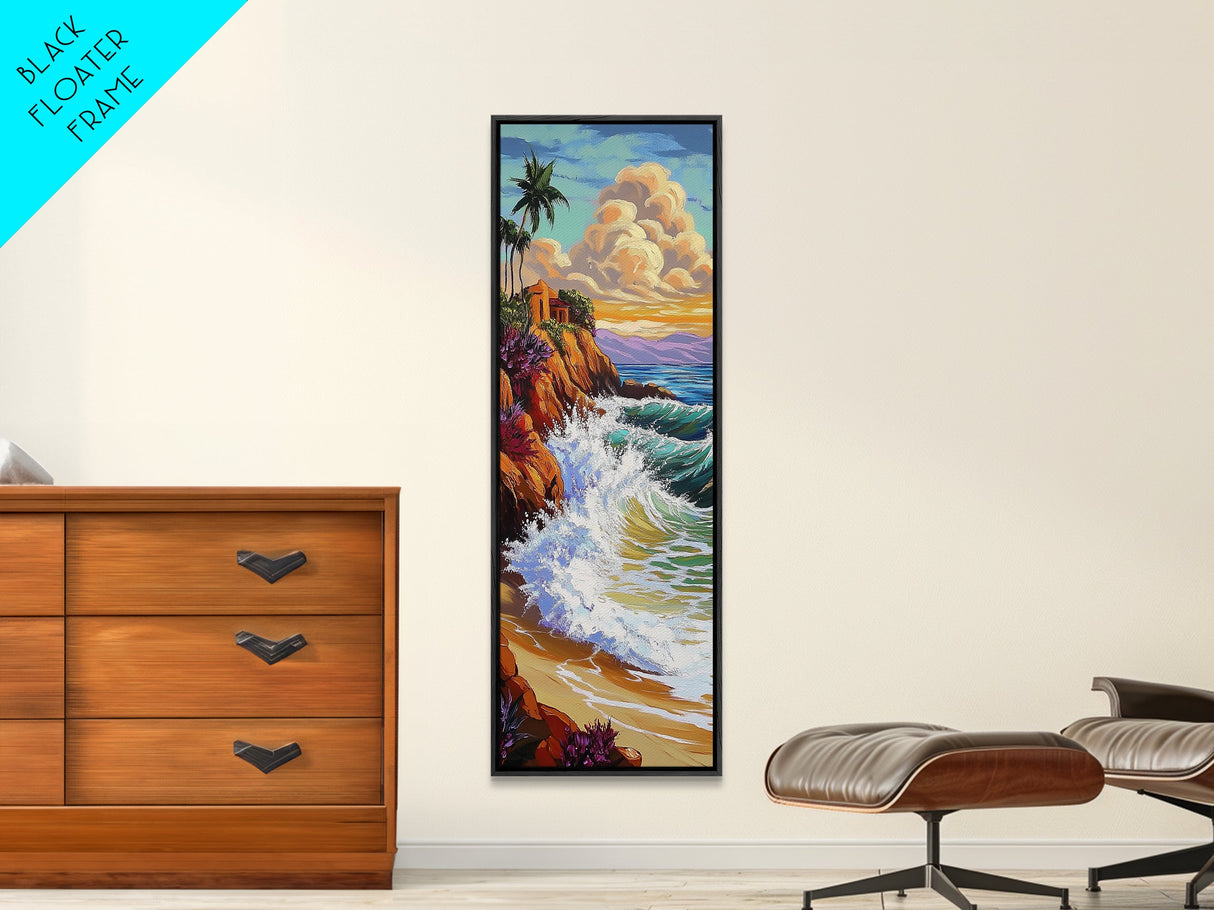 Tropical, Cliff, Ocean, Sunset, Canvas Print, Coastal Living Room Art, Colorful Seascape, Beach House Wall Art, Island Vibe Decor
