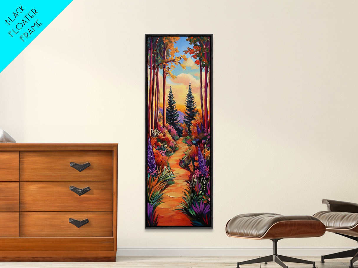 Forest Trail, Autumn Trees, Vibrant Nature Pathway, Fall Wall Art, Whimsical Landscape Style, Entryway Decor, Canvas Print