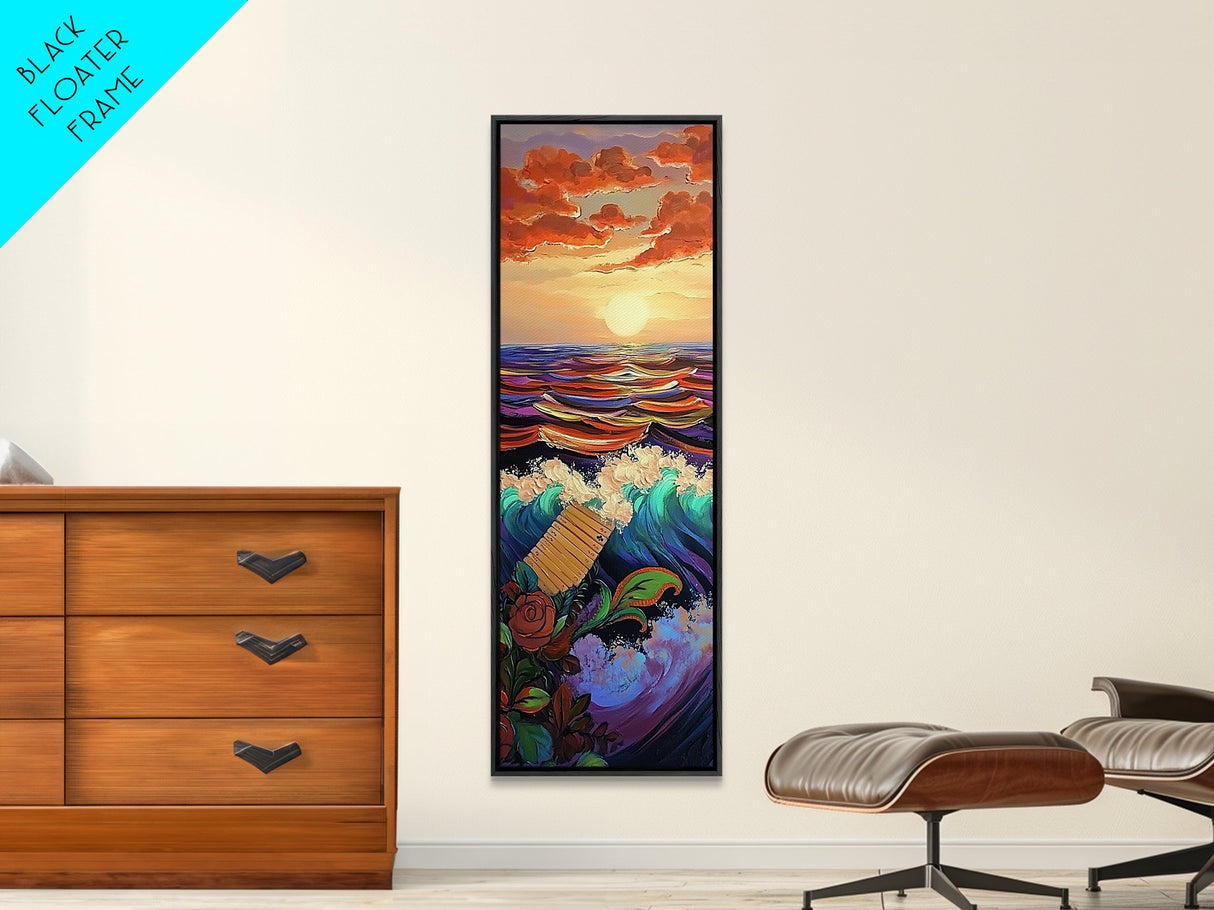 Sunset Waves, Ocean Art, Bold Coastal Seascape, Nautical Wall Decor, Vibrant Beach Vibes, Living Room Accent, Framed Canvas Print