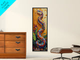Colorful,Snake, Garden, Bold Mosaic Serpent Framed Canvas Print, Bohemian Wall Art, Unique Nature Decor, Southwestern Living Room