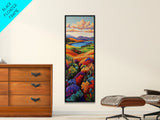 Wildflower Valley, Hillside, Sunset – Canvas Print fall landscape, boho decor, living room wall art, colorful nature art, autumn painting