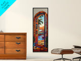 Open Doorway, Water, Boats — Canvas Print of seaside view through open door, perfect Coastal Bathroom Wall Art or Tropical Living Room Decor