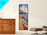Beach Wave, Necklace, Shore — Canvas Print of whimsical wave reaching jewelry on sand, perfect Boho Bathroom Wall Art or Beach Lover's Gift Decor