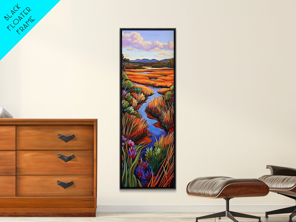Autumn River, Landscape, Nature Scene Framed Canvas Print, Rustic Fall Art, Living Room Wall Decor, Colorful Country Landscape Painting