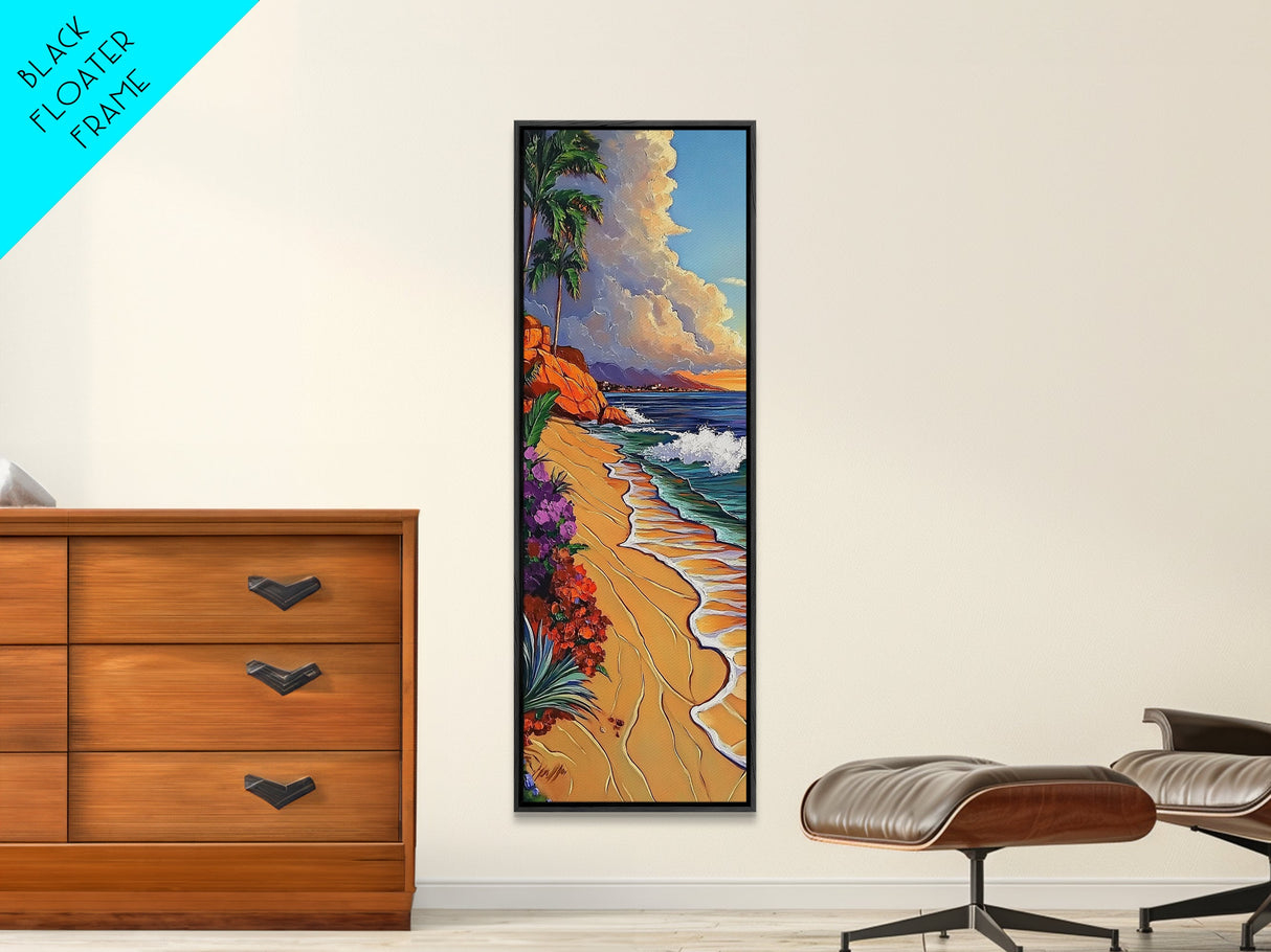 Palm Beach, Sunset, Tropical Escape Canvas Print, Coastal Bedroom Wall Art, Bold Ocean Painting, Colorful Seaside Decor