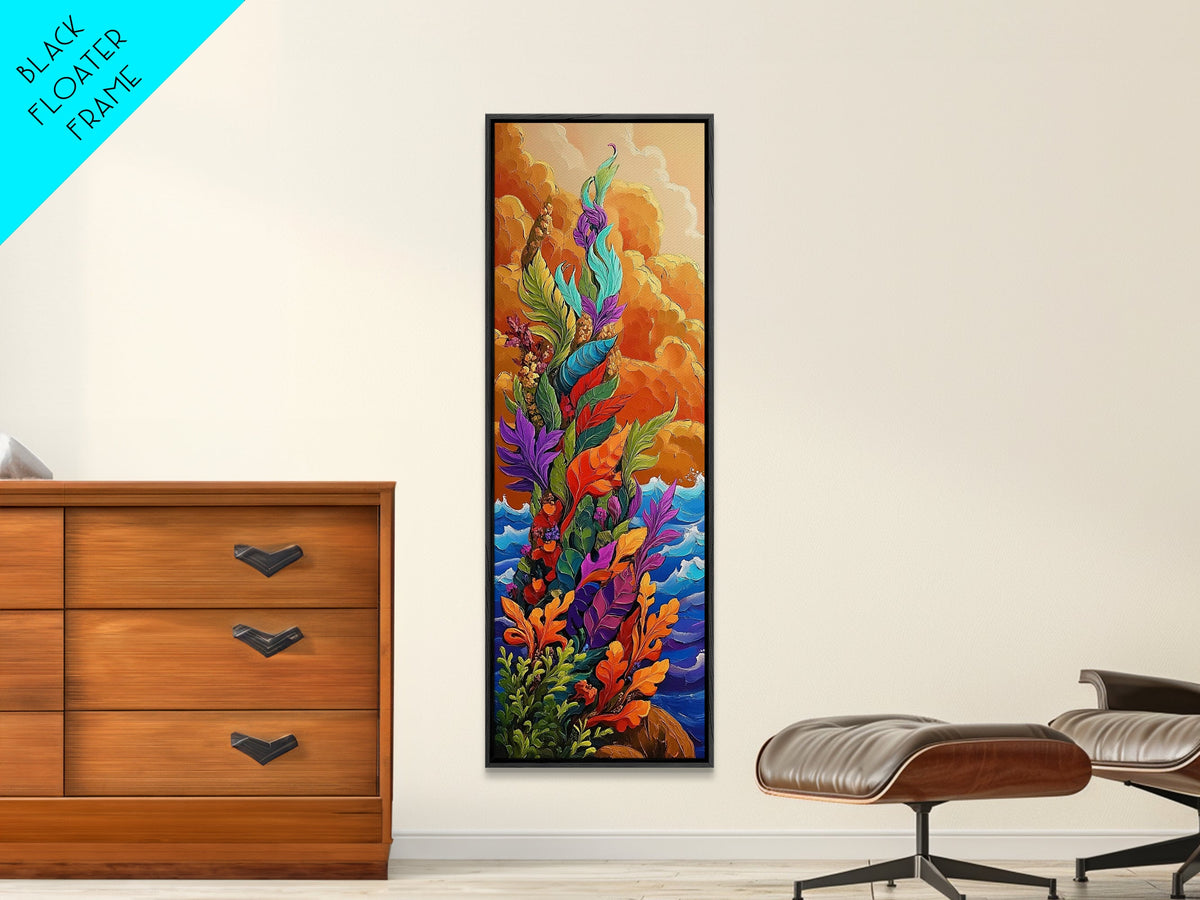 Seaweed Ocean, Abstract, Framed Canvas Print, Vibrant Coastal Kitchen Wall Art, Ocean Inspired Boho Decor, Underwater Garden Style