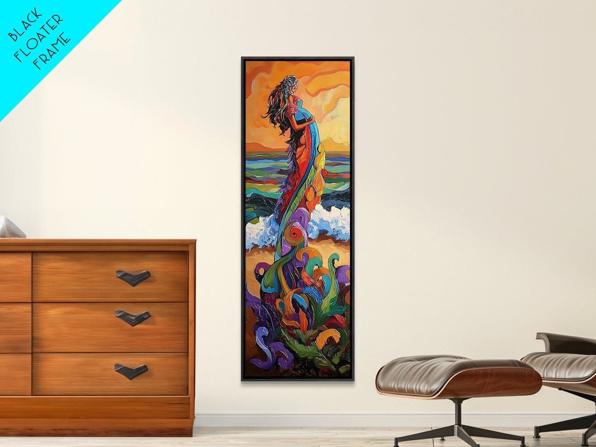 Mother Ocean, Rainbow, Canvas Print, Colorful mother nature figure by ocean painting, whimsical spiritual art,  meditation room wall art