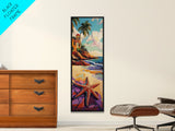 Starfish Beach, Tropical, Canvas Print, Coastal starfish painting with vivid shore and ocean view, beach house decor, guest room wall art