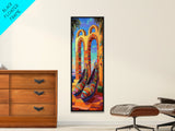Shoes Archway, Sunset, Canvas Print, Colorful heels with sunset archway background painting, eclectic fashion art, bedroom decor